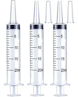 20ml Syringe (with cap) Suitable for liquids, oral use, laboratory applications, measuring, and dispensing (Pack of 3) 20ml Syringe (with cap) Suitable for liquids, oral use, laboratory applications, measuring, and dispensing (Pack of 3)