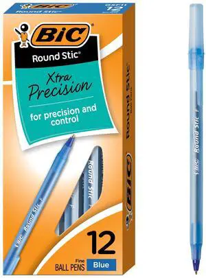 Round Stic Xtra Precision Fine Blue Ballpoint Pens, 12-Count Pack | Medium Point (0.8 Mm) for Smooth Writing | Lightweight Barrel for Comfort | Translucent Barrel Shows Ink Supply Round Stic Xtra Precision Fine Blue Ballpoint Pens, 12-Count Pack | Medium Point (0.8 Mm) for Smooth Writing | Lightweight Barrel for Comfort | Translucent Barrel Shows Ink Supply