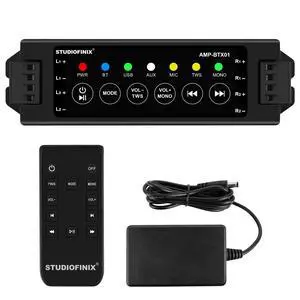 4-Channel Wall Mount Amplifier, 19V3A, Power-Off Memory & Infrared Remote Control with Bluetooth 5.0, USB/MIC/AUX/TWS, for Home/Garage/Ceiling Speakers 4-Channel Wall Mount Amplifier, 19V3A, Power-Off Memory & Infrared Remote Control with Bluetooth 5.0, USB/MIC/AUX/TWS, for Home/Garage/Ceiling Speakers