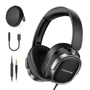 W70 Bundle, 3.5mm Headset with Mic, USB-C Adapter & Case, Black | Volume Control, 4.9ft Long Wire, Metal Plugs, For iPhone 17 16 15, Samsung, iPad, Laptop, Tablet, Ages 16+ W70 Bundle, 3.5mm Headset with Mic, USB-C Adapter & Case, Black | Volume Control, 4.9ft Long Wire, Metal Plugs, For iPhone 17 16 15, Samsung, iPad, Laptop, Tablet, Ages 16+