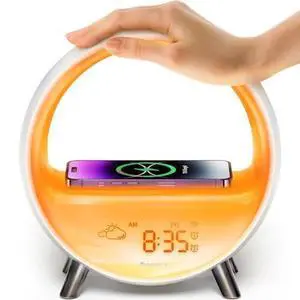 5G Arches Gradual Sunrise Alarm Clock with Wireless Charging Loud Alarm Clock for Heavy Sleepers Sunset White Noise Sleep Sound Machine Bluetooth Speaker Night Light Touch/App/Button Control 5G Arches Gradual Sunrise Alarm Clock with Wireless Charging Loud Alarm Clock for Heavy Sleepers Sunset White Noise Sleep Sound Machine Bluetooth Speaker Night Light Touch/App/Button Control