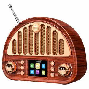 Vintage Bluetooth Clock Radio with Dual Alarms and NOAA Weather Alert | Wood-grain Finish, Soft Color Display, 40-preset FM Radio, Sleep Timer, Rechargeable Battery, MicroSD and AUX for Bedside Use Vintage Bluetooth Clock Radio with Dual Alarms and NOAA Weather Alert | Wood-grain Finish, Soft Color Display, 40-preset FM Radio, Sleep Timer, Rechargeable Battery, MicroSD and AUX for Bedside Use