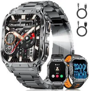 Military Smart Watch for Men(3 Bands),1000mAh/2 HD Large Screen Smartwatch, Flashlight/110+ Sports Modes, Fitness Tracker Watch for Android iOS,Black Military Smart Watch for Men(3 Bands),1000mAh/2 HD Large Screen Smartwatch, Flashlight/110+ Sports Modes, Fitness Tracker Watch for Android iOS,Black
