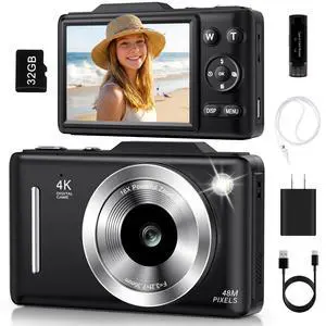 Digital Camera 4K Autofocus Vlogging Camera for Photography with 16X Zoom Anti Shake, 32GB Card, 48MP Compact Portable Point and Shoot Camera for Kids Boys Girls Teens BeginnerBlack Digital Camera 4K Autofocus Vlogging Camera for Photography with 16X Zoom Anti Shake, 32GB Card, 48MP Compact Portable Point and Shoot Camera for Kids Boys Girls Teens BeginnerBlack