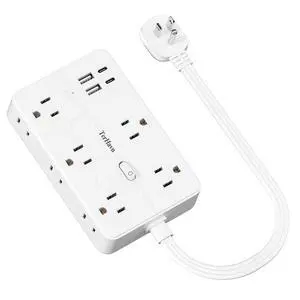 Surge Protector Power Strip 1 FT Flat Extension Cord 10 AC Outlets & 4 USB Ports(5V/3.4A 17W), 1080J Wall Mountable Desktop Charging Station with Flat Plug for Office Supplies and Home, White Surge Protector Power Strip 1 FT Flat Extension Cord 10 AC Outlets & 4 USB Ports(5V/3.4A 17W), 1080J Wall Mountable Desktop Charging Station with Flat Plug for Office Supplies and Home, White