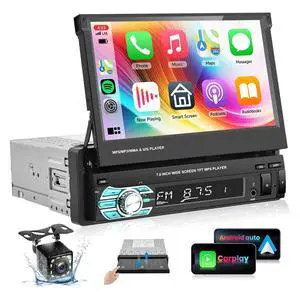 7inch Single Din Car Stereo Flip Out Car Radio with AppIe Carplay | Android Auto Airplay MirrorLink 1080P Bluetooth FM Radio HD Backup Camera 2.0 USB TF Card AUX-in Ports Support SWC 7inch Single Din Car Stereo Flip Out Car Radio with AppIe Carplay | Android Auto Airplay MirrorLink 1080P Bluetooth FM Radio HD Backup Camera 2.0 USB TF Card AUX-in Ports Support SWC