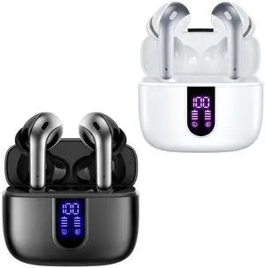 2 Sets X08 Black and White Bluetooth Headphones True Wireless Earbuds 60H Playback Ear Buds with Wireless Charging Case in-Ear Earbuds with Mic 2 Sets X08 Black and White Bluetooth Headphones True Wireless Earbuds 60H Playback Ear Buds with Wireless Charging Case in-Ear Earbuds with Mic