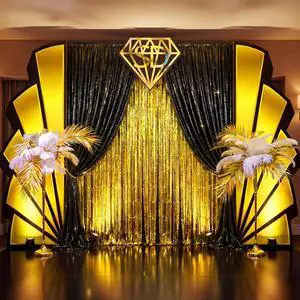 7 Pcs Great 1920s Party Decorations Roaring 20s Black Gold Backdrop and Foil Fringe Curtain Vintage Art Wall Decor Set for Awards Night Speakeasy Masquerade Birthday Party Supplies 7 Pcs Great 1920s Party Decorations Roaring 20s Black Gold Backdrop and Foil Fringe Curtain Vintage Art Wall Decor Set for Awards Night Speakeasy Masquerade Birthday Party Supplies