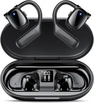 Open Ear Bluetooth 5.3 Earbuds,Wireless Headphones Sport Over Earphones Built-in 4 Mic with Ear Hooks 75H Playtime,Bluetooth Ear Buds with LED Digital Display,IPX5 Waterproof for Running Fitness/Black Open Ear Bluetooth 5.3 Earbuds,Wireless Headphones Sport Over Earphones Built-in 4 Mic with Ear Hooks 75H Playtime,Bluetooth Ear Buds with LED Digital Display,IPX5 Waterproof for Running Fitness/Black