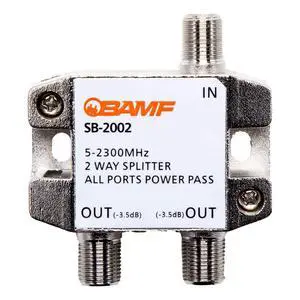 BAMF 2-Way Coax Cable Splitter - Bi-Directional MoCA 5-2300 MHz Coaxial Signal Splitter for TV, Internet, Satellite & Antenna - RG6/RG59, Corrosion-Resistant Metal Housing for Indoor/Outdoor Use BAMF 2-Way Coax Cable Splitter - Bi-Directional MoCA 5-2300 MHz Coaxial Signal Splitter for TV, Internet, Satellite & Antenna - RG6/RG59, Corrosion-Resistant Metal Housing for Indoor/Outdoor Use