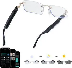 AI Translation Glasses with 164 Languages, Rimless Bluetooth Audio, Gold | Real-Time Translation, Photochromic Lenses, Open-Ear Speakers, Lightweight Design, Smart Glasses for Travel, Work & Study AI Translation Glasses with 164 Languages, Rimless Bluetooth Audio, Gold | Real-Time Translation, Photochromic Lenses, Open-Ear Speakers, Lightweight Design, Smart Glasses for Travel, Work & Study