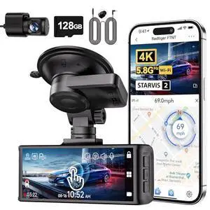 F7N Touch & 33Feet Longer Replacement Cables, 4K Dash Cam Front and Rear, STARVIS 2 Sensor, Touch Screen 3.18", 128GB Card Included, Voice Control, 5.8GHz WiFi Car Dash Camera, GPS, Night Vis F7N Touch & 33Feet Longer Replacement Cables, 4K Dash Cam Front and Rear, STARVIS 2 Sensor, Touch Screen 3.18", 128GB Card Included, Voice Control, 5.8GHz WiFi Car Dash Camera, GPS, Night Vis