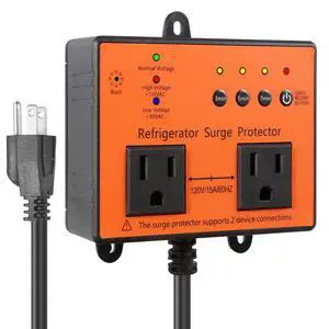 Refrigerator Surge Protector, Double Outlet Voltage Protector for Home Appliances, Protects Refrigerators and Washing Machines from High and Low Voltages, Blackouts and Voltage Spikes Refrigerator Surge Protector, Double Outlet Voltage Protector for Home Appliances, Protects Refrigerators and Washing Machines from High and Low Voltages, Blackouts and Voltage Spikes