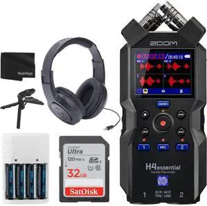 H4essential Handy Recorder Bundle with 32GB Memory Card, Over-Ear Stereo Headphones, 4 AA Batteries & White Charger, and Accessories H4essential Handy Recorder Bundle with 32GB Memory Card, Over-Ear Stereo Headphones, 4 AA Batteries & White Charger, and Accessories