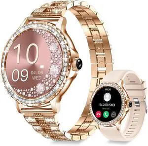 Smart Watches for Women(Make/Answer Call) with Diamond:1.3" Fitness Tracker Watch for HR/Blood Pressure/SpO2/Sleep Monitor,Digital Running Watches for Women Android/iOS, 2 Straps Smart Watches for Women(Make/Answer Call) with Diamond:1.3" Fitness Tracker Watch for HR/Blood Pressure/SpO2/Sleep Monitor,Digital Running Watches for Women Android/iOS, 2 Straps