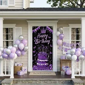 Black Purple Birthday Door Banner Sign Happy Birthday Door Cover Women Cruise Decorations 71x35 Inch Crown Cake Butterfly Fabric Hanging Backdrop for 7th 14th Teen Party Photo Booth Props Black Purple Birthday Door Banner Sign Happy Birthday Door Cover Women Cruise Decorations 71x35 Inch Crown Cake Butterfly Fabric Hanging Backdrop for 7th 14th Teen Party Photo Booth Props