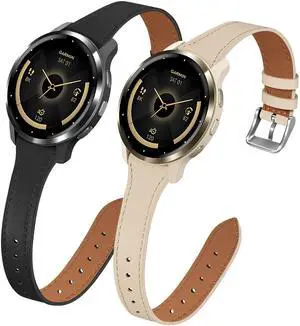 18mm Slim Leather Band Compatible with Garmin Venu 3S/Venu 4 41mm/Venu 2S, 2 Pack Leather Band Slim Thin Strap for Vivoactive 4S/Vivomove 3S/Forerunner 255S/Forerunner 265S Women 18mm Slim Leather Band Compatible with Garmin Venu 3S/Venu 4 41mm/Venu 2S, 2 Pack Leather Band Slim Thin Strap for Vivoactive 4S/Vivomove 3S/Forerunner 255S/Forerunner 265S Women