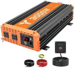 3000W Inverter 12V DC to 110V AC Converter for Home, RV, Truck, Off-Grid Solar Power Inverter with Built-in 5V/2.1A USB, AC Hardwire Port, Remote Controlle 3000W Inverter 12V DC to 110V AC Converter for Home, RV, Truck, Off-Grid Solar Power Inverter with Built-in 5V/2.1A USB, AC Hardwire Port, Remote Controlle