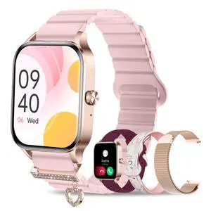 Smart Watch for Women, 4 Bands 1.85" DIY Dial Smartwatch with Bluetooth Call, Fitness Tracker with 100 Sports Modes Heart Rate Sleep Monitor Pedometer Compatible with iPhone & Android Smart Watch for Women, 4 Bands 1.85" DIY Dial Smartwatch with Bluetooth Call, Fitness Tracker with 100 Sports Modes Heart Rate Sleep Monitor Pedometer Compatible with iPhone & Android