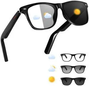 Smart Glasses for Men Women, Bluetooth Audio Sunglasses with Color-Change Lenses Automatic Power On Off UV Protection Anti-Blue Lens Speakers Touch Control for Indoor Outdoor Walking Working Smart Glasses for Men Women, Bluetooth Audio Sunglasses with Color-Change Lenses Automatic Power On Off UV Protection Anti-Blue Lens Speakers Touch Control for Indoor Outdoor Walking Working