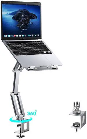 Laptop Stand Desk Mount, Aluminum Adjustable Laptop Arm with Tray | 360° Rotatable Ergonomic Computer Holder for 11-15 Inch Laptops & Tablets, Relieve Neck Strain for Sitting & Standing Work Laptop Stand Desk Mount, Aluminum Adjustable Laptop Arm with Tray | 360° Rotatable Ergonomic Computer Holder for 11-15 Inch Laptops & Tablets, Relieve Neck Strain for Sitting & Standing Work
