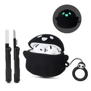 for AirPods 4 Case Cover Cute with Cleaner kit, Soft Silicone, Black | Eye can Glow in the Dark, Anime Ghost Case for AirPods 4th Generation (2024 Series) for Women Men for AirPods 4 Case Cover Cute with Cleaner kit, Soft Silicone, Black | Eye can Glow in the Dark, Anime Ghost Case for AirPods 4th Generation (2024 Series) for Women Men
