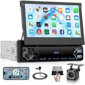 7 Inch Flip Out Touchscreen Car Stereo-Single DIN with Bluetooth 5.0, Mirror Link, Backup Camera & Type-C Fast Charging | Compatible with Most Vehicles 7 Inch Flip Out Touchscreen Car Stereo-Single DIN with Bluetooth 5.0, Mirror Link, Backup Camera & Type-C Fast Charging | Compatible with Most Vehicles