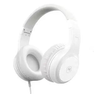 Moto XT120 Over Ear Headphones Wired with Microphone, in-Line Command Control for Calls - Foldable Wired Headphones with Adjustable Cushioned Headband, Dynamic Bass, 3.5mm Jack - White Moto XT120 Over Ear Headphones Wired with Microphone, in-Line Command Control for Calls - Foldable Wired Headphones with Adjustable Cushioned Headband, Dynamic Bass, 3.5mm Jack - White