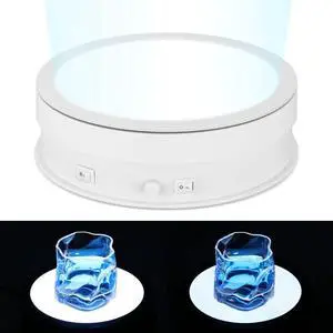 Rotating Display Stand with LED Light 7.9in/44lb | Electric Turntable 360 Degrees Adjustable Lighting for Jewelry, Crystal, Product, Photography, Video, Live (White) Rotating Display Stand with LED Light 7.9in/44lb | Electric Turntable 360 Degrees Adjustable Lighting for Jewelry, Crystal, Product, Photography, Video, Live (White)