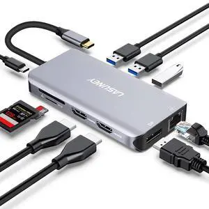 Triple Display 10 in 1 USB Type C HUB with to 2 HDMI, Displayport, PD3.0, Ethernet, 3 USB Ports, SD/TF, Multiport Adapter Docking Station Dongle for Laptop Triple Display 10 in 1 USB Type C HUB with to 2 HDMI, Displayport, PD3.0, Ethernet, 3 USB Ports, SD/TF, Multiport Adapter Docking Station Dongle for Laptop
