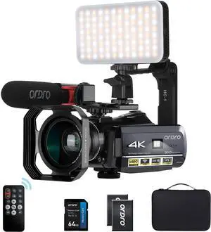 UHD 4K Video Camera IR Night Vision Vlogging Camera for YouTube Digital Zoom Recorder with Microphone, Wide Angle Lens, LED Video Light, Handheld Stabilizer, Carrying Case,64GB Memory Card UHD 4K Video Camera IR Night Vision Vlogging Camera for YouTube Digital Zoom Recorder with Microphone, Wide Angle Lens, LED Video Light, Handheld Stabilizer, Carrying Case,64GB Memory Card