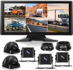5 Channel Wired Backup Camera System for Truck RV, 10.36'' Touch Screen | DVR Loop Recording with BSD, Music/Video Player, 5 1080P HD IP69 Waterproof Dash Cam for Semi Truck, Horse Trailer, Truck 5 Channel Wired Backup Camera System for Truck RV, 10.36'' Touch Screen | DVR Loop Recording with BSD, Music/Video Player, 5 1080P HD IP69 Waterproof Dash Cam for Semi Truck, Horse Trailer, Truck