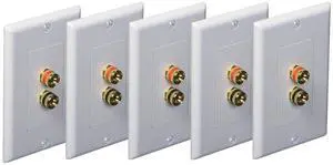 (5 Pack) Premium 2 Connector Banana Wall Plate - Banana Plug Binding Post Wall Plate for Speakers white (5 Pack) Premium 2 Connector Banana Wall Plate - Banana Plug Binding Post Wall Plate for Speakers white