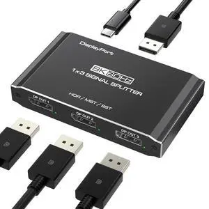 DisplayPort Splitter 1 in 3 Out, 8K@60Hz DSC, Triple Display MST Hub, DisplayPort Multi-Monitor Adapter, Extended/Mirror Mode for Desktops/Graphics Cards (AMD/Intel), for HP/Dell/Mini PC DisplayPort Splitter 1 in 3 Out, 8K@60Hz DSC, Triple Display MST Hub, DisplayPort Multi-Monitor Adapter, Extended/Mirror Mode for Desktops/Graphics Cards (AMD/Intel), for HP/Dell/Mini PC