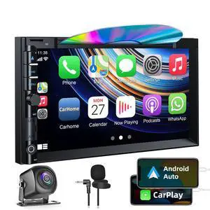 Double Din Car Stereo with CD DVD, Backup Camera Supports CarPlay/Android Auto, 7 inch Touchscreen Car Radio Bluetooth 5.2, AM/FM Radio Receiver Head Unit with Mirror Link, SWC, Subwoofer, USB/TF/AUX Double Din Car Stereo with CD DVD, Backup Camera Supports CarPlay/Android Auto, 7 inch Touchscreen Car Radio Bluetooth 5.2, AM/FM Radio Receiver Head Unit with Mirror Link, SWC, Subwoofer, USB/TF/AUX