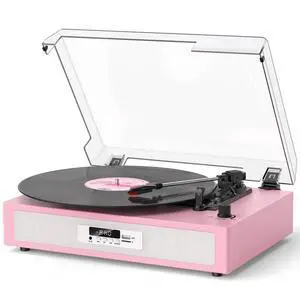 Vinyl Record Player with Built-in Dual Stereo Speakers, Vintage 3-Speed Turntable, Bluetooth Record Player with EQ Sound Modes, USB/TF Recording & Playback, LED Display, RCA & AUX Jack Pink Vinyl Record Player with Built-in Dual Stereo Speakers, Vintage 3-Speed Turntable, Bluetooth Record Player with EQ Sound Modes, USB/TF Recording & Playback, LED Display, RCA & AUX Jack Pink