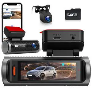 4K Dual Channel Dash Cam 360° Front and Rear, 64G 4K Dual Channel Dash Cam 360° Front and Rear, 64G