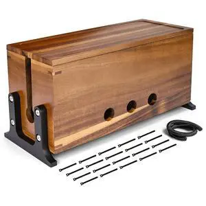 Extra Large Acacia Wood Cable Management Box, Pet Child Safe Cord Hider | Home Decor Cord Organizer, Sturdy Cable Hider Box for Power Strip, TV Wires, Desk & Floor & Office Under Desk Cable Extra Large Acacia Wood Cable Management Box, Pet Child Safe Cord Hider | Home Decor Cord Organizer, Sturdy Cable Hider Box for Power Strip, TV Wires, Desk & Floor & Office Under Desk Cable