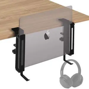 Adjustable Desk Side Laptop Mount Holder with Headphone Hook, No Drill Desk Storage Organizer (Black) Adjustable Desk Side Laptop Mount Holder with Headphone Hook, No Drill Desk Storage Organizer (Black)