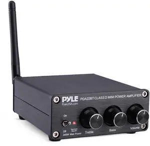 240W Mini Bluetooth Home Stereo Amplifier - 2 Channel Compact Micro Receiver with Bass & Treble Control Dials - Includes Power Supply - Use with Passive Speakers for Indoor - Garage - Desktop 240W Mini Bluetooth Home Stereo Amplifier - 2 Channel Compact Micro Receiver with Bass & Treble Control Dials - Includes Power Supply - Use with Passive Speakers for Indoor - Garage - Desktop