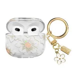 Compatible with AirPods 3 Case Cover 2021, Soft TPU with Cute Flower Pattern for AirPods 3rd Generation Case with Flower Keychain and Carabiner for Girls Women (White) Compatible with AirPods 3 Case Cover 2021, Soft TPU with Cute Flower Pattern for AirPods 3rd Generation Case with Flower Keychain and Carabiner for Girls Women (White)