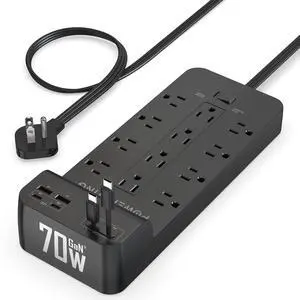 Power Strip with USB Ports | 18-in-1 2100J Surge Protector | 70W Gan Retractable USB C Cables,12 AC Outlets,2 USB C & 2 USB A Ports | 5ft Extension Cord, Flat Plug & Wall Mount |Dorm Room Essentials Power Strip with USB Ports | 18-in-1 2100J Surge Protector | 70W Gan Retractable USB C Cables,12 AC Outlets,2 USB C & 2 USB A Ports | 5ft Extension Cord, Flat Plug & Wall Mount |Dorm Room Essentials