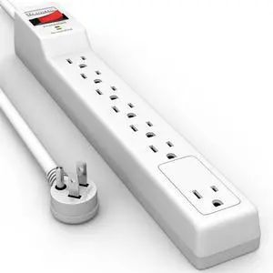 20FT Surge Protector (900 Joules) | Flat Plug Power Strip, 20FT Extension Cord with Multiple Outlets, 7 Outlets, ETL Listed, 14 Gauge, Wall Mountable, White 20FT Surge Protector (900 Joules) | Flat Plug Power Strip, 20FT Extension Cord with Multiple Outlets, 7 Outlets, ETL Listed, 14 Gauge, Wall Mountable, White
