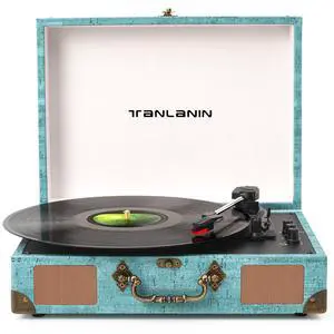 Suitcase Record Player with Speakers, Bluetooth in/Out, Turquoise | Vintage portable turntable, 3-speed auto stop, bass/treble control, belt drive, RCA/AUX and headphone jack, home decor gift Suitcase Record Player with Speakers, Bluetooth in/Out, Turquoise | Vintage portable turntable, 3-speed auto stop, bass/treble control, belt drive, RCA/AUX and headphone jack, home decor gift