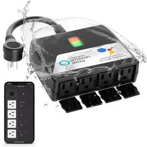 Smart Heavy Duty Outdoor Power Strip WiFi Plug Water-Resistant Socket, Electrical Power Extension Cord, Outlet Switch and Timer Works Remotely with Alexa, G Assistant (4 Sockets) Black Smart Heavy Duty Outdoor Power Strip WiFi Plug Water-Resistant Socket, Electrical Power Extension Cord, Outlet Switch and Timer Works Remotely with Alexa, G Assistant (4 Sockets) Black