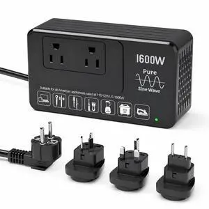 1600W 220V to 110V Voltage Converter, Pure Sine Wave, No Limitations - Power Any American Appliance Overseas, Voltage Converter US to Europe International Travel with Universal Power Plug Adapter 1600W 220V to 110V Voltage Converter, Pure Sine Wave, No Limitations - Power Any American Appliance Overseas, Voltage Converter US to Europe International Travel with Universal Power Plug Adapter