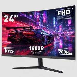 24 Inch Curved Gaming Monitor, FHD 1080P 200Hz, 1ms Computer Monitor, 1800R Display, Built-in Speakers, AMD FreeSync & G-Sync Compatible, HDMI 2.0, DP 1.4, Low Blue Light 24 Inch Curved Gaming Monitor, FHD 1080P 200Hz, 1ms Computer Monitor, 1800R Display, Built-in Speakers, AMD FreeSync & G-Sync Compatible, HDMI 2.0, DP 1.4, Low Blue Light