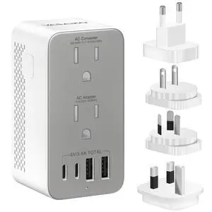1200W Voltage Converter US to Europe, 6 in 1 220V to 110V Converter for European Travel, Universal Travel Adapter with 2 USB-A 2 USB-C Port & UK/AU/US/IT/European Travel Plug Adapters, Gray 1200W Voltage Converter US to Europe, 6 in 1 220V to 110V Converter for European Travel, Universal Travel Adapter with 2 USB-A 2 USB-C Port & UK/AU/US/IT/European Travel Plug Adapters, Gray