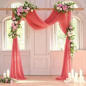 Wedding Arch Draping Fabric Coral Sheer Chiffon Drapes 2 Panels 28x20FT Chiffon Cloth Backdrop Panels Tulle Curtains for Wedding Decorations Reception Backdrop Sheer Drapes for Arbor Wedding Arch Draping Fabric Coral Sheer Chiffon Drapes 2 Panels 28x20FT Chiffon Cloth Backdrop Panels Tulle Curtains for Wedding Decorations Reception Backdrop Sheer Drapes for Arbor