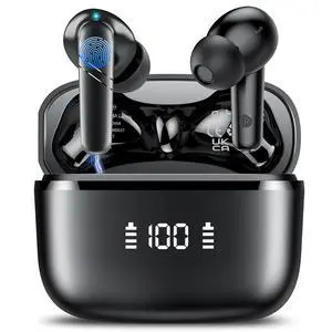 Wireless Earbuds, Bluetooth 5.4 Headphones 48H Playtime Ear Buds, Bluetooth Earbuds Stereo with LED Display, Clear Call, IPX7 Waterproof in Ear Earphones with ENC Mic for Phones/Sports/Laptop, Black Wireless Earbuds, Bluetooth 5.4 Headphones 48H Playtime Ear Buds, Bluetooth Earbuds Stereo with LED Display, Clear Call, IPX7 Waterproof in Ear Earphones with ENC Mic for Phones/Sports/Laptop, Black